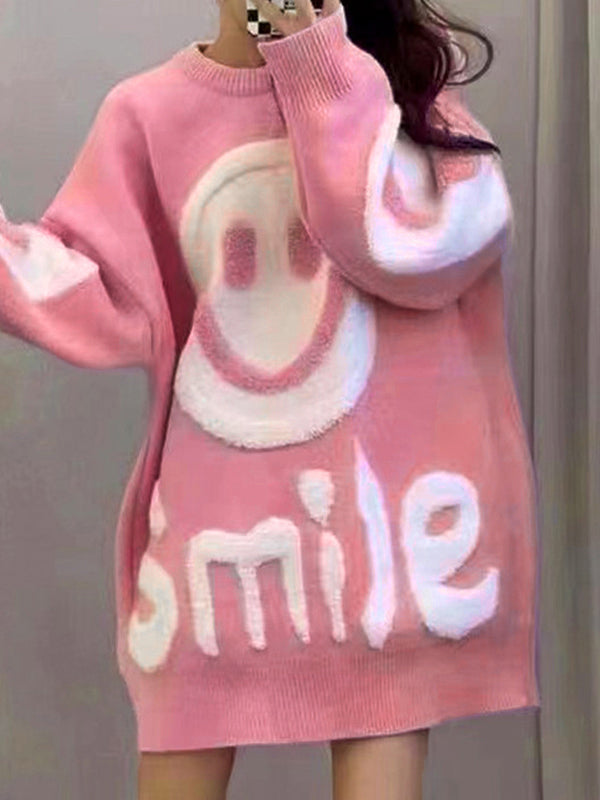 Y2K Smile Print Thick Loose Sweatshirt 