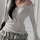 Grey Vintage Rib Two Piece Long Sleeve Knit Top