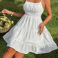 White Vintage Dot Ruffle Hem Dress