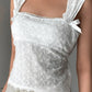 Vintage White Embroidered Tank Top with Lace Bows