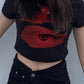 Black Y2K Baby Crop Top with Eye Pattern