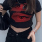 Black Y2K Baby Crop Top with Eye Pattern