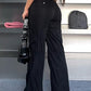 Black Hip Hop Low Waist Cargo Pants with Pockets and Ribbons