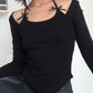 Black vintage halter long sleeve shirt with bow decoration