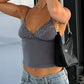 Einfarbiges Vintage Spitzenbesatz V-Ausschnitt Cropped Cami Top