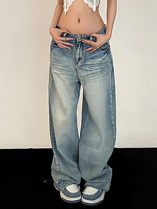 Vintage Loose Boyfriend Jeans with Mopping Detail