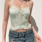 Y2K Halterneck Crop Top with Lace Patchwork