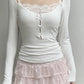 White Lace Stitching Bow Neck Long Sleeve Knit