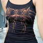 Vintage Punk Black Camisole with Butterfly Print