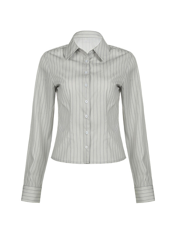 Classic Striped Slim Fit Long Sleeve Blouse