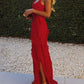 Red Vintage Halter Backless Slit Ruffle Maxi Dress