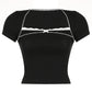 Black Gothic Lace Trim Bow Top with Square Neckline