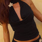 Black Y2k metallic floral halter top