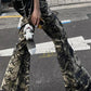 Vintage Camo Rose Print Slim Flare Leg Pants