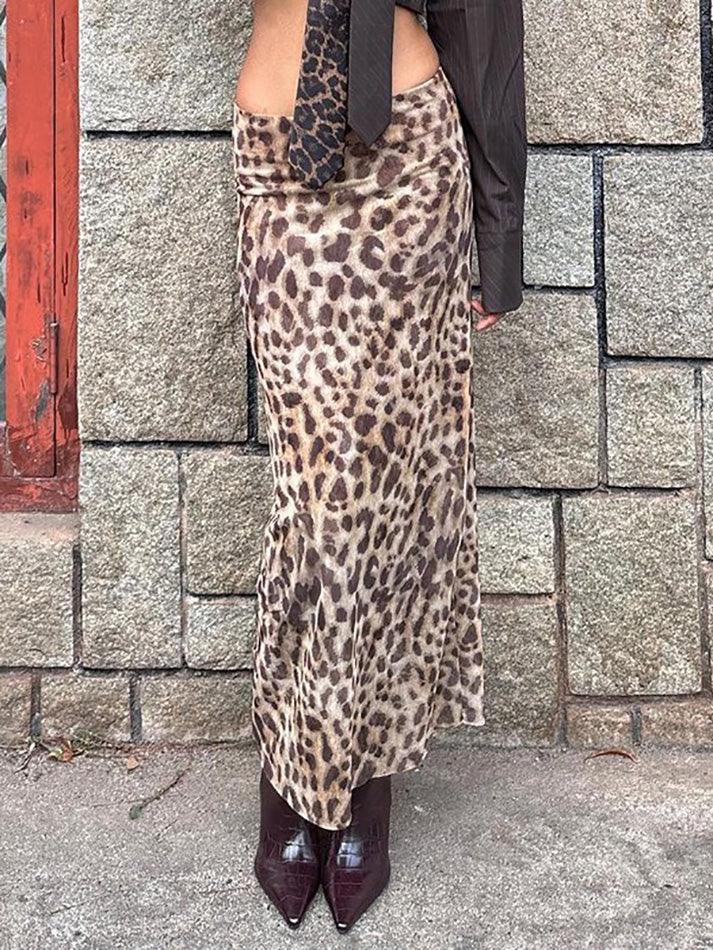 Vintage Leopard Printed High Waist Maxi Skirt