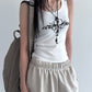 White Gothic Print Studded Tank Top