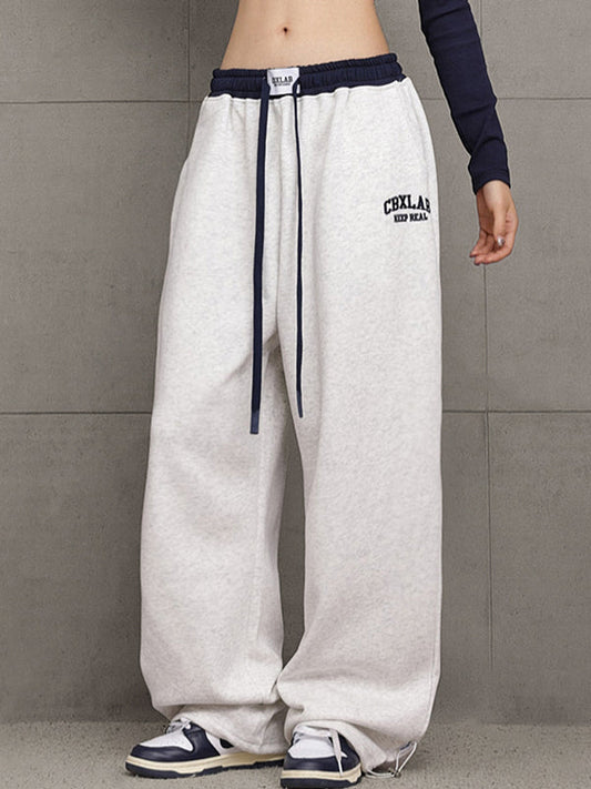 Contrast Color Hip Pop Letter Print Waistband Sweatpants