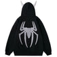 Vintage Multicolor Street Spider Embroidered Devil Style Oversized Hoodie 