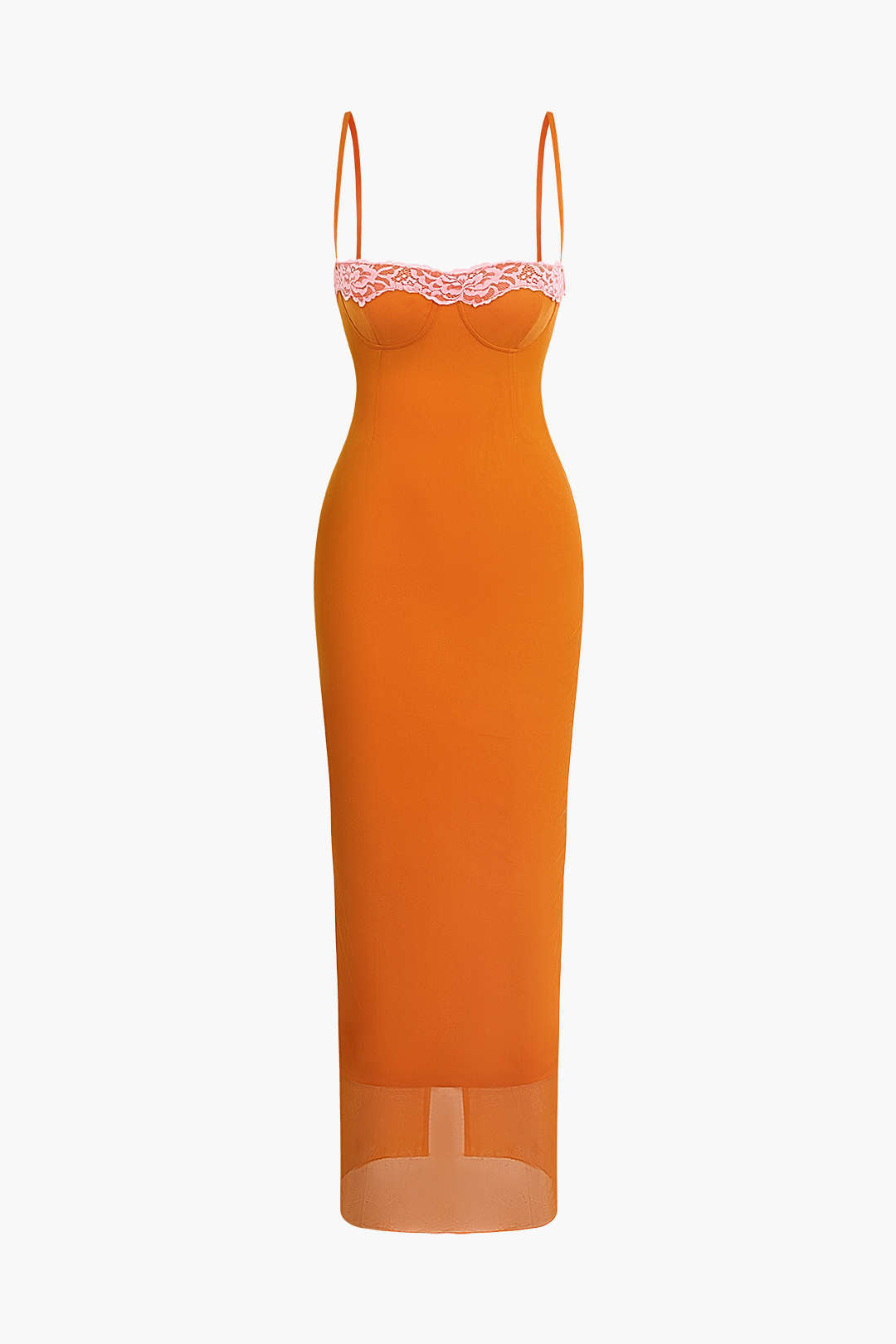 Orange Cami Midi Dress with Lace Trim