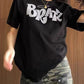 Schwarzes Vintage Oversize T-Shirt mit Diamant Design und Kurzen Ärmeln