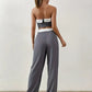 Contrast Color Vintage Off Shoulder Bandeau Top &amp; Pants Two Piece Set 