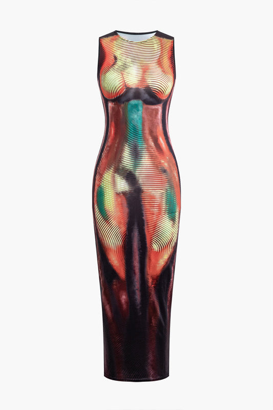 JY Vintage Abstract Print Slim Tank Midi Dress / Vintage Abstract Print Slim Tank Midi Dress