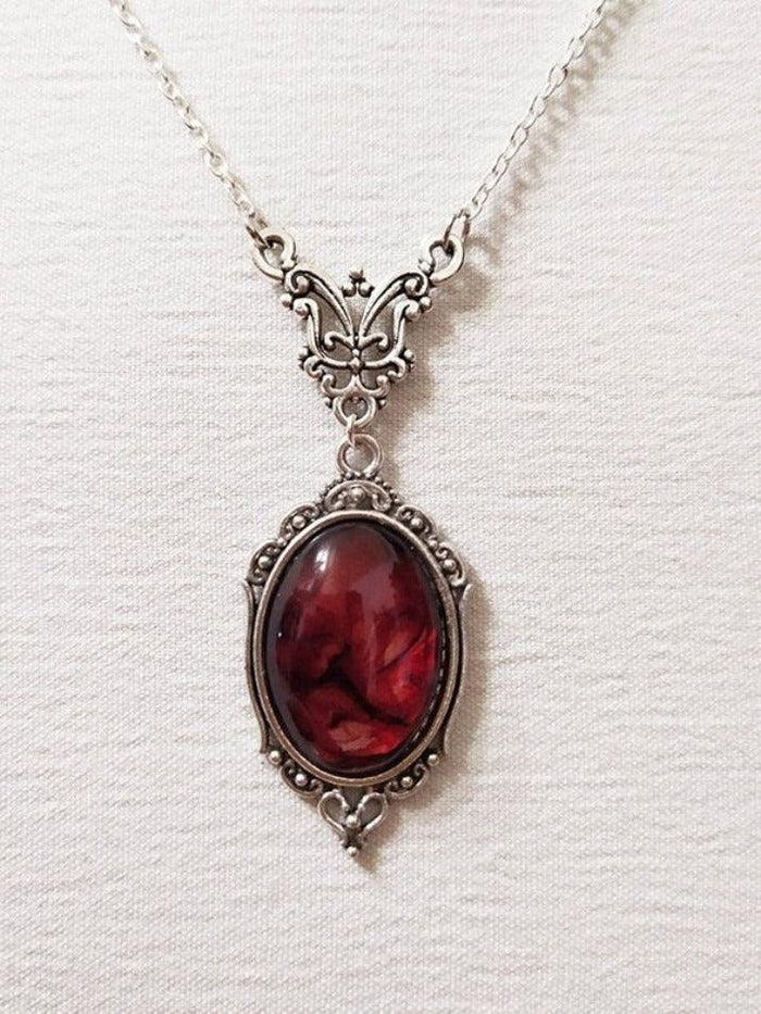 Vintage Gothic Red Oval Stone Pendant