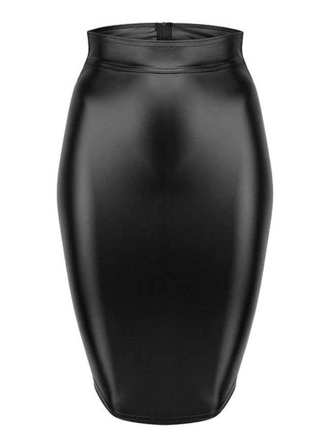 Black gothic faux leather wrap midi skirt with lacing and back zip