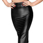 Black gothic faux leather wrap midi skirt with lacing and back zip