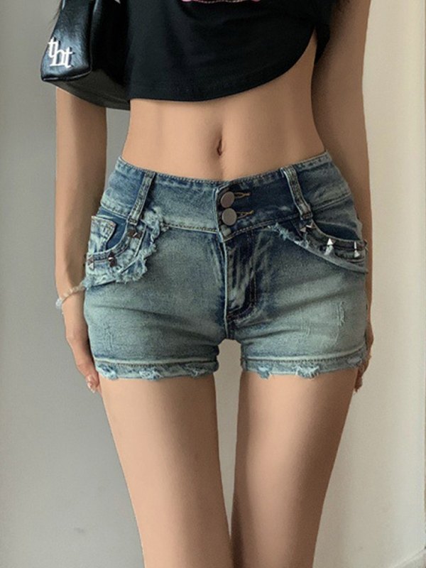 Ripped Upcycle Slim Denim Hotpants