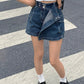 Blue Vintage Irregular High Waist Denim Shorts