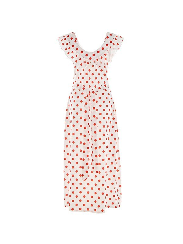 Off Shoulder Flounce Polka Dot Dress