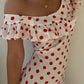 Off Shoulder Flounce Polka Dot Dress