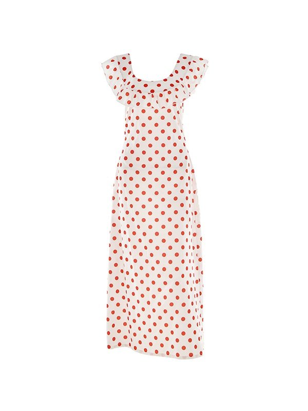 Off Shoulder Flounce Polka Dot Dress