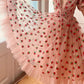 Pink Vintage Style Sequin Strawberry Mesh Pleated Maxi Dress