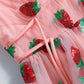 Pink Vintage Style Sequin Strawberry Mesh Pleated Maxi Dress