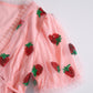 Pink Vintage Style Sequin Strawberry Mesh Pleated Maxi Dress