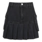 Pleated denim cargo mini skirt with pocket