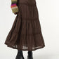 Brown Vintage Tiered Midi Skirt