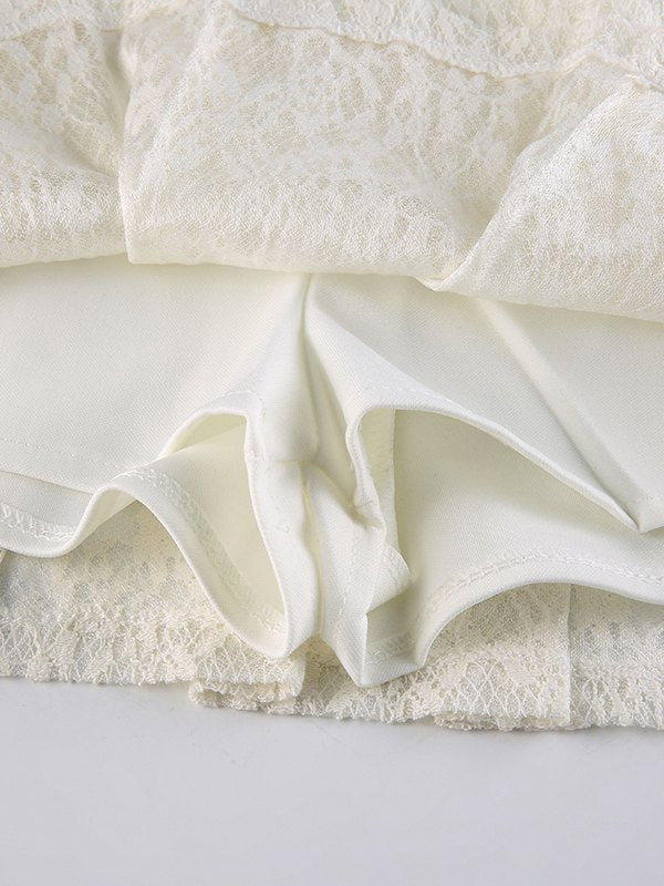 White Y2k pleated mini skirt with lace