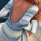 Vintage Backless Striped Knit Mini Dress with Trumpet Sleeves