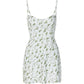 Green French Y2K Floral Print Slim Mini Dress