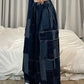 Blue vintage cargo pants with wide cut and checked pattern