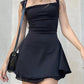 Black mini dress with straps without sleeves