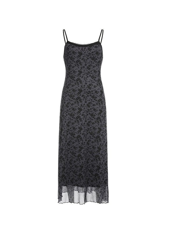 Black vintage maxi dress with generous neckline and slim fit