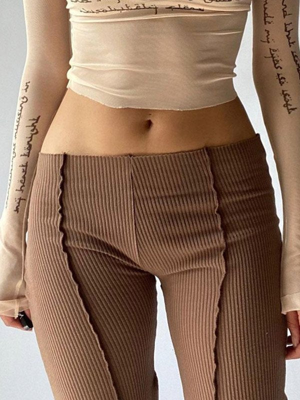 Brown vintage flared trousers with embroidered details