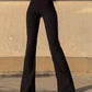 Black flared trousers with V-shaped lacing