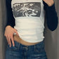 Figure graphic raglan long sleeve crop top