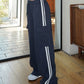 Navy Blue Hip Hop Pockets Side Stripe Baggy Sweatpants