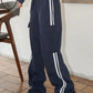 Navy Blue Hip Hop Pockets Side Stripe Baggy Sweatpants